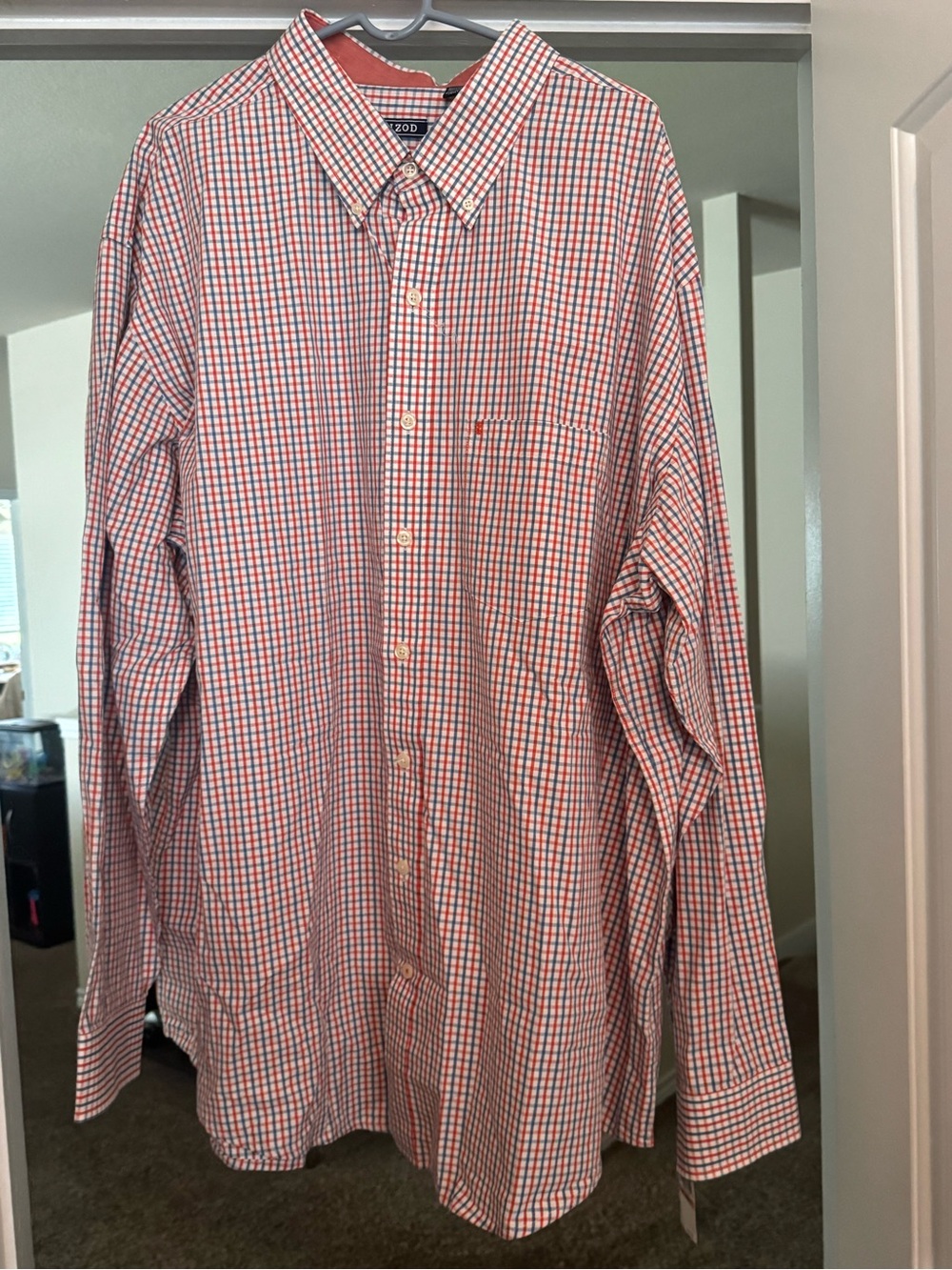 Izod Men’s Red & Blue Gingham Button-Down Shirt